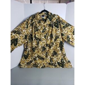 Maggie Barnes Women 3X Tropical Leaf Animal Print Button Front Blouse Plus Size